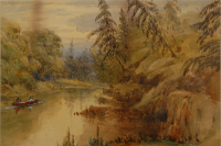 INDIANS IN A CANOE AT PORT STANLEY