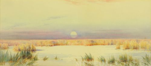 MOONRISE OVER REEDS ON LAKE WINNIPEG