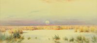 MOONRISE OVER REEDS ON LAKE WINNIPEG