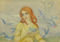 GIRL WITH RED HAIR AND YELLOW DRESS