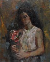 STANDING GIRL HOLDING FLOWERS