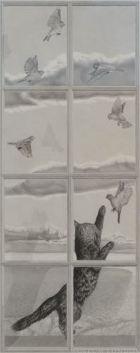 WINDOW: CAT AND BIRDS