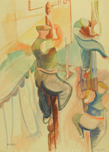 MEN ON TELEPHONE POLES