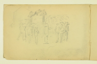 PAUL PEEL SKETCHBOOK: CROWD SCENE AROUND A MAN WORKING ON A ROOF