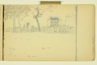 PAUL PEEL SKETCHBOOK: FARM BUILDING WITH FENCE AND TREES