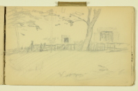 PAUL PEEL SKETCHBOOK: FARM BUILDING WITH FENCE AND TREES NO. 2