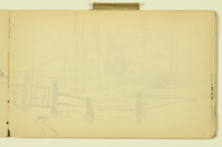 PAUL PEEL SKETCHBOOK: FENCE AND GATE WITH LANDSCAPE BEYOND