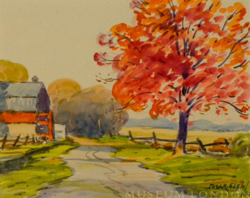 untitled landscape (country lane with barn and tree)