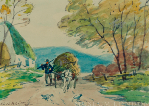 untitled landscape (rural scene, bringing in hay)