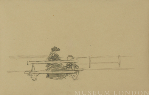 WOMAN AND GIRL ON A BENCH