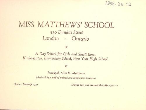 Miss Mathews' School London, Ontario