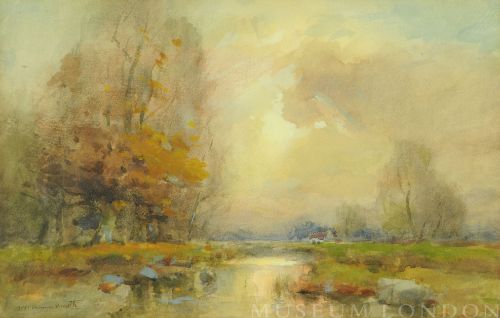 LANDSCAPE BY POND, GRAY DAY