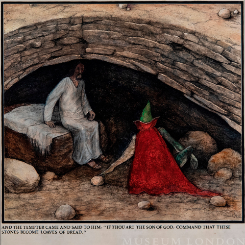 AND THE TEMPTOR CAME AND SAID TO HIM: IF THOU ART THE SON OF GOD COMMAND THESE STONES BECOME LOAVES OF BREAD (FIRST TEMPTATION)  [FROM THE PASSION OF ST. MATTHEW]