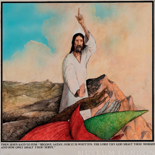 THEN JESUS SAID TO HIM: BEGONE SATAN FOR IT IS WRITTEN: THE LORD THY GOD SHALL THY WORSHIP AND ONLY HIM SHALL THY SERVE [FROM THE PASSION OF ST. MATTHEW]