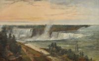 PANORAMIC VIEW OF NIAGARA FALLS SHOWING THE TOLL BRIDGE TO CYNTHIA ISLAND AND STREET'S PAGODA