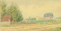 RURAL SCENE WITH CHURCH CEMETERY AND HOUSE