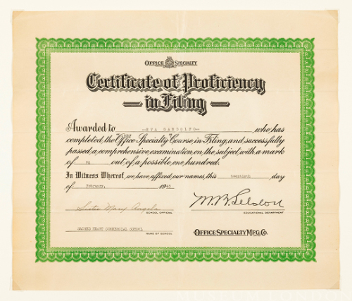 Certificate of Proficiency in Filing