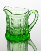 Green Glass Cream Pitcher (Diamond Point Columns)