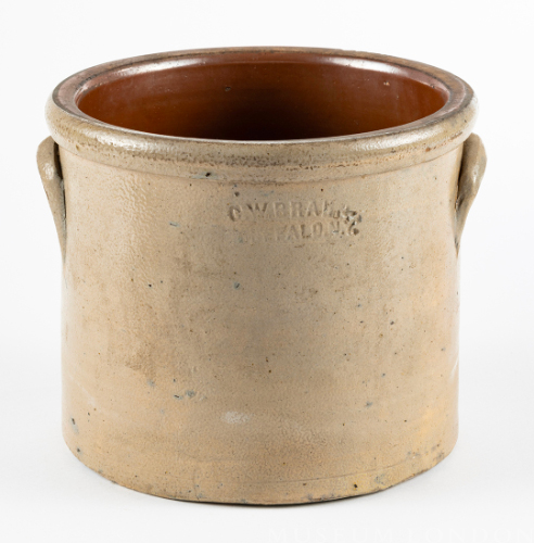 Light Beige Stoneware Crock with Glazed Interior