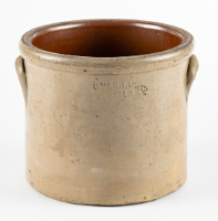 Light Beige Stoneware Crock with Glazed Interior