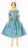 Doll with Wooden Arms and Legs, Blue Dress