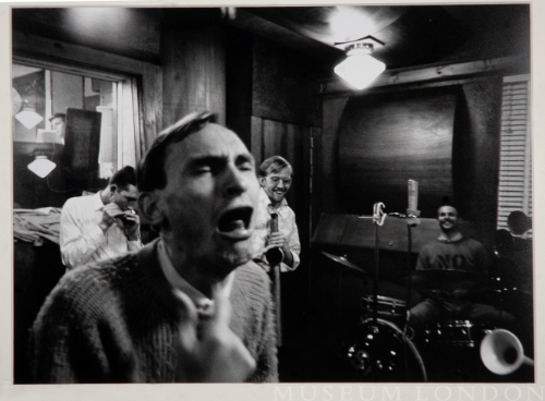 IN THE CHLO STUDIO.  ARCHIE LEITCH, BILL EXLEY, ART PRATTEN, GREG CURNOE, OCTOBER 1966