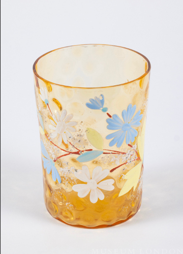 Yellow Glass Tumbler Painted with Enamel