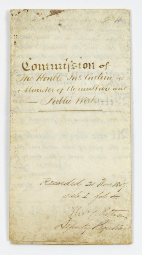 Commission - John Carling, Minister of Agriculture & Public Works