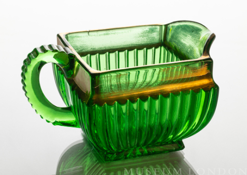 Gilded Green Glass Cream Pitcher (U.S. Rib)