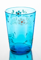 Blue Glass Tumbler Painted with Enamel
