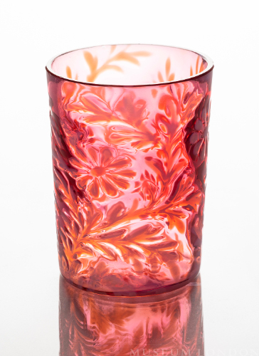 Red Glass Tumbler Painted with Enamel