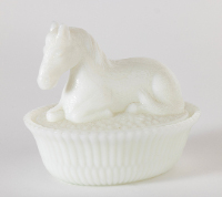 White Milk Glass Butter DIsh (Horse)