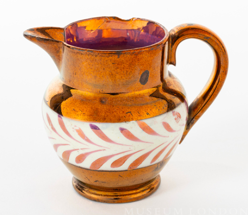 Copper Lustreware Cream Pitcher with Pink and White