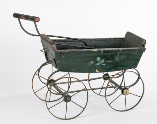 Green Wooden Doll Carriage