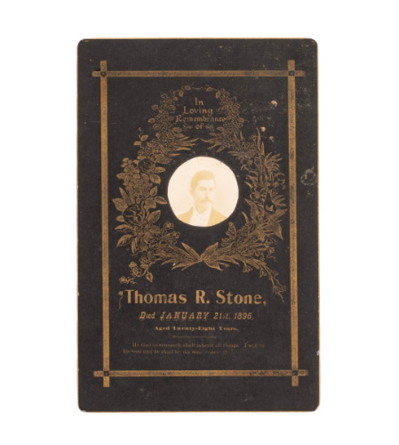 Mourning Card, "In Loving Remembrance of Thomas R. Stone"
