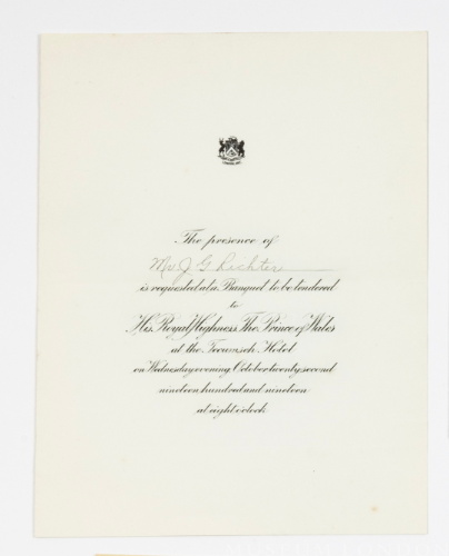Invitation and Envelope to HRH Prince of Wales' Banquet