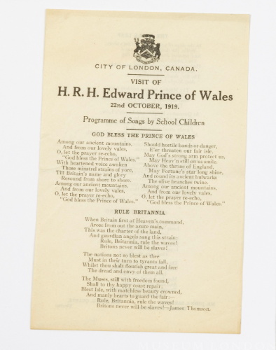 HRH Edward Prince of Wales Programme of Songs by School children