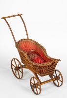 Wicker Doll Carriage with Red Cushions