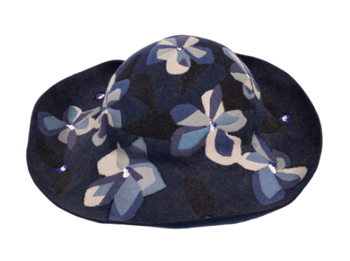 Navy Flowered Felt Hat