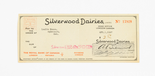 Silverwood Dairies Cheque