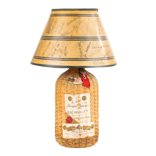 Bacardi Lamp with Striped Lampshade