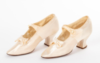 White Satin Pumps with Strap