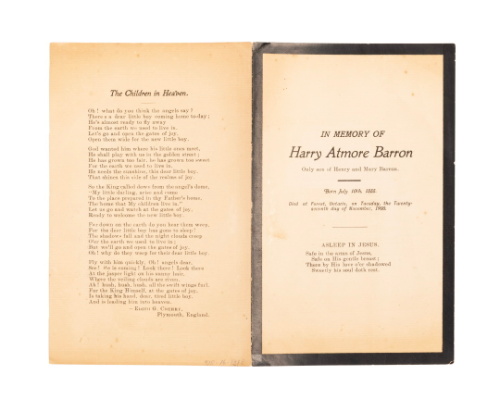 Mourning Card, "In Memory of Harry Atmore Barron"