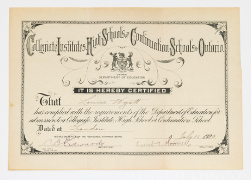 Collegiate Institutes, High Schools and Continuation Schools of Ontario Certificate