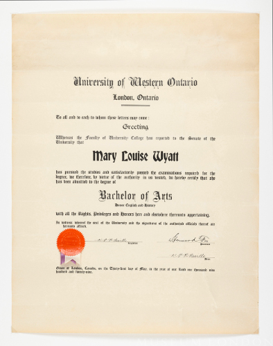 Mary Louise Wyatt's Bachelor of Arts Diploma, UWO, 1929