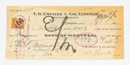 T.B. Escott & Co. Limited Bank Draft