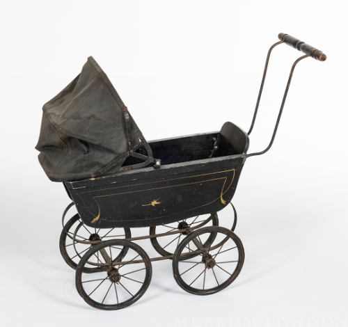 Black Doll Carriage with Leather Hood