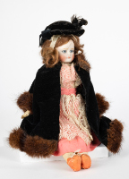 "Nettie" Doll with Porcelain Head and Black Velvet Coat