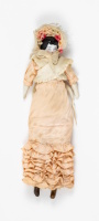 "Milly" Doll with Porcelain Head, Bisque Arms, and Peach Dress