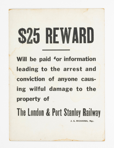 The London & Port Stanley Railway "$25 Reward"